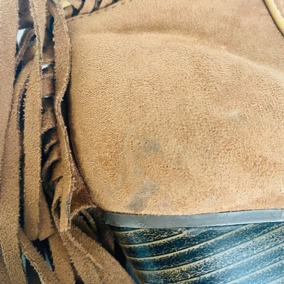 Qupid Cognac Tan Western Style Fringe Ankle Booties Sz 7 - Picture 11 of 15